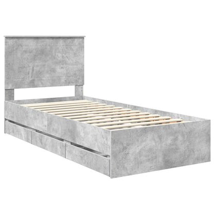 Bed Frame with Drawer Concrete Grey 75 x 190 cm Engineer Wood