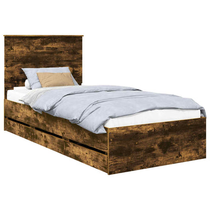 Bed Frame with Drawer Smoked Oak 75 x 190 cm Engineer Wood