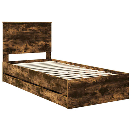 Bed Frame with Drawer Smoked Oak 75 x 190 cm Engineer Wood
