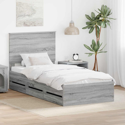 Bed Frame with Drawer Grey Sonoma 75 x 190 cm Engineer Wood