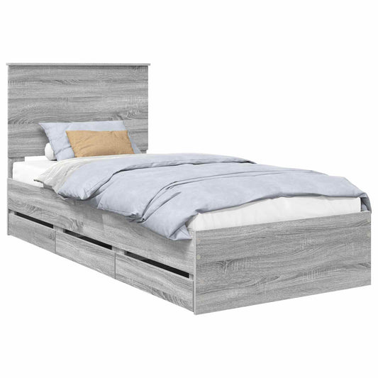 Bed Frame with Drawer Grey Sonoma 75 x 190 cm Engineer Wood