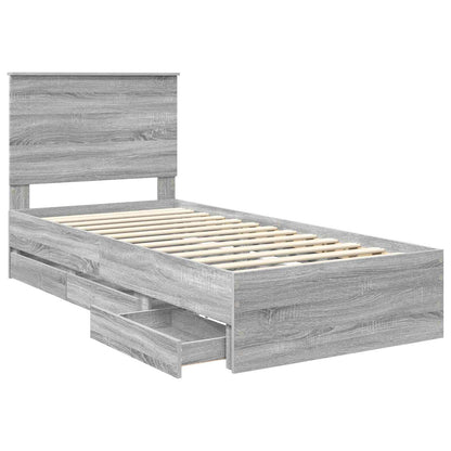 Bed Frame with Drawer Grey Sonoma 75 x 190 cm Engineer Wood