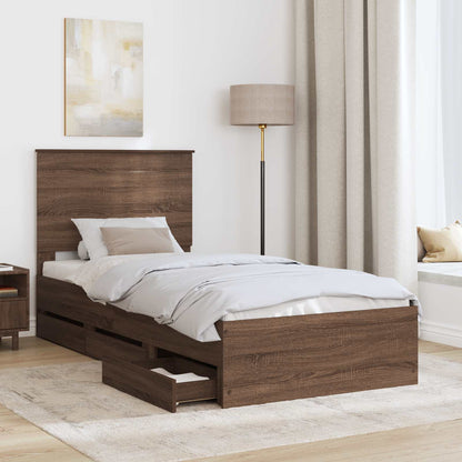 Bed Frame with Drawer Brown Oak 75 x 190 cm Engineer Wood