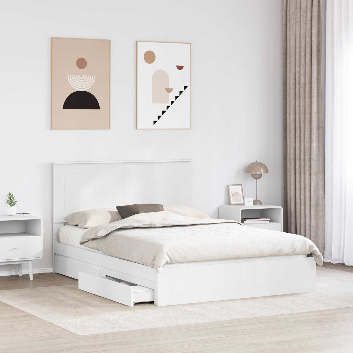 Storage Bed with Headboard White 140 x 190 cm Engineered Wood
