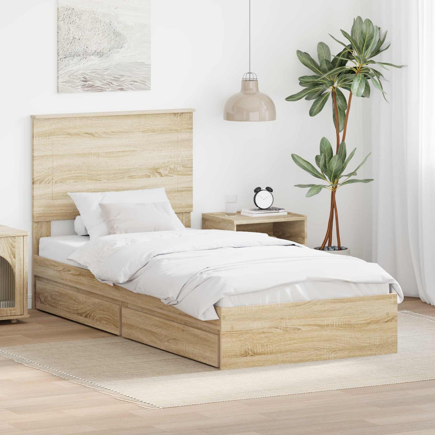 Storage Bed with Drawer Sonoma Oak 100 x 200 cm Engineered Wood
