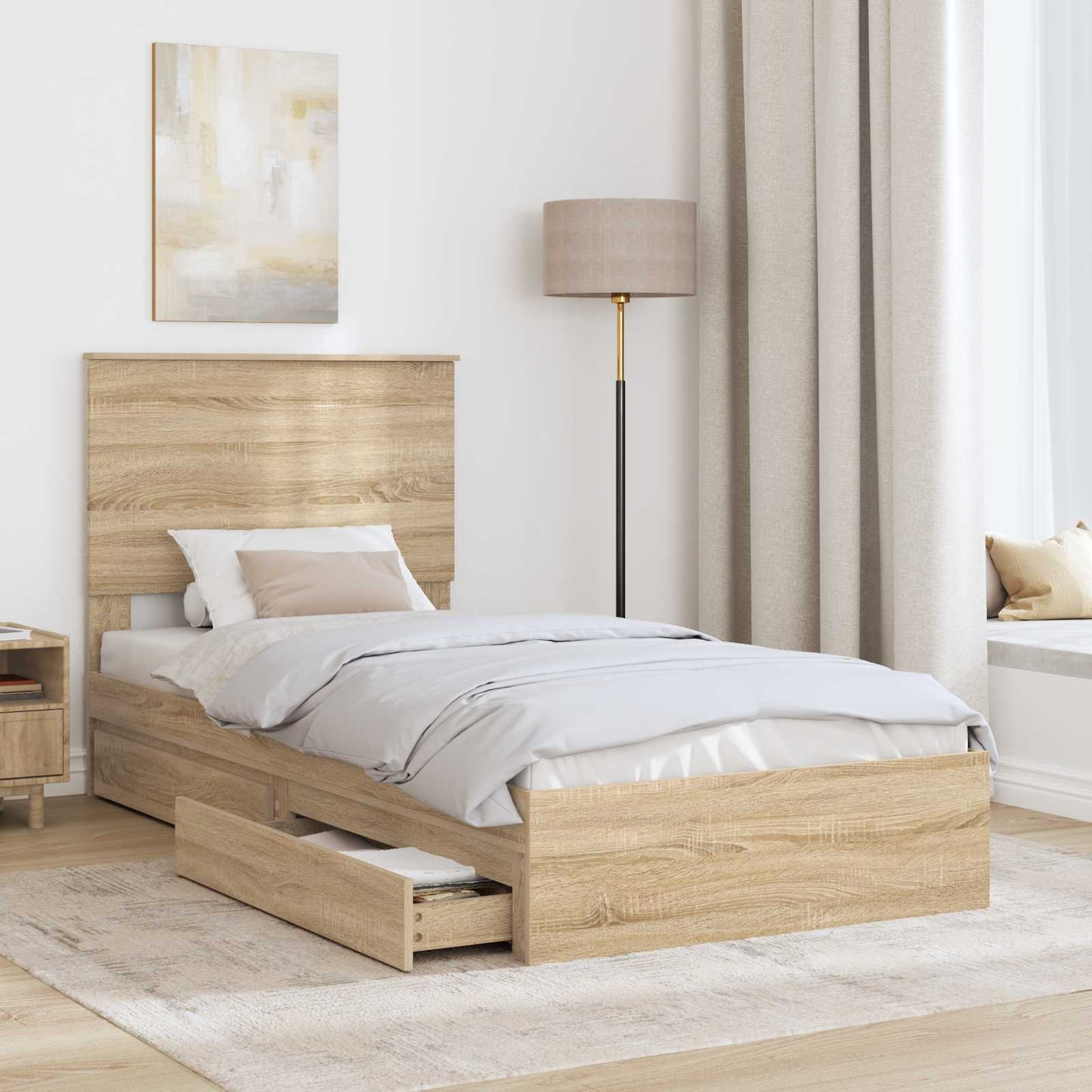 Storage Bed with Drawer Sonoma Oak 100 x 200 cm Engineered Wood