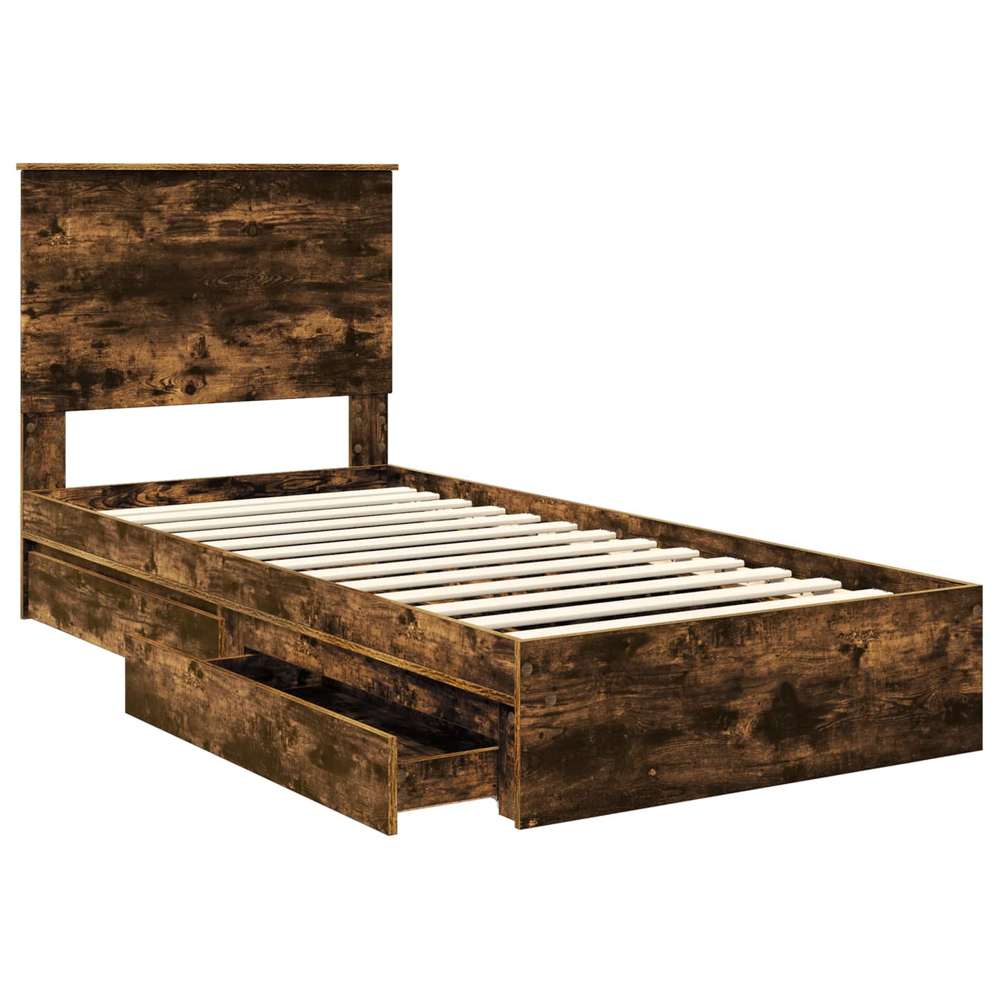 Storage Bed with Drawer Smoked Oak 100 x 200 cm Engineered Wood