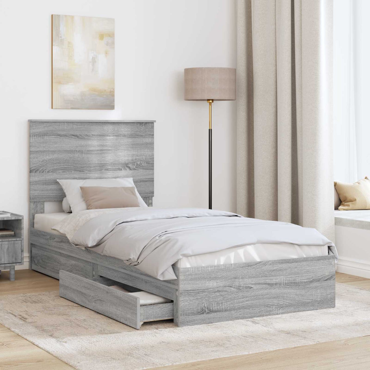Storage Bed Grey Sonoma 100 x 200 cm Engineered Wood
