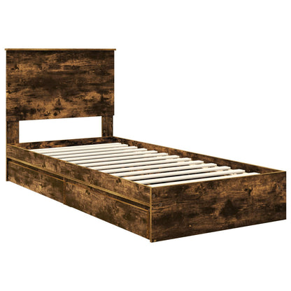Storage Bed with Drawer Smoked Oak 90 x 200 cm Engineered Wood