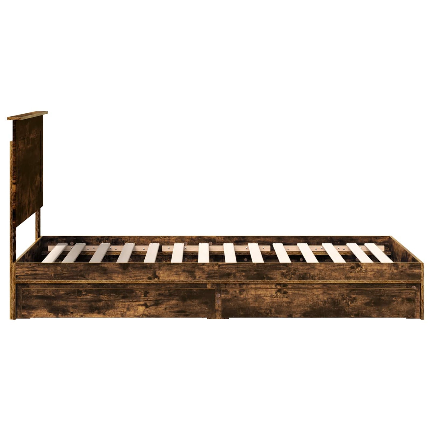 Storage Bed with Drawer Smoked Oak 90 x 200 cm Engineered Wood