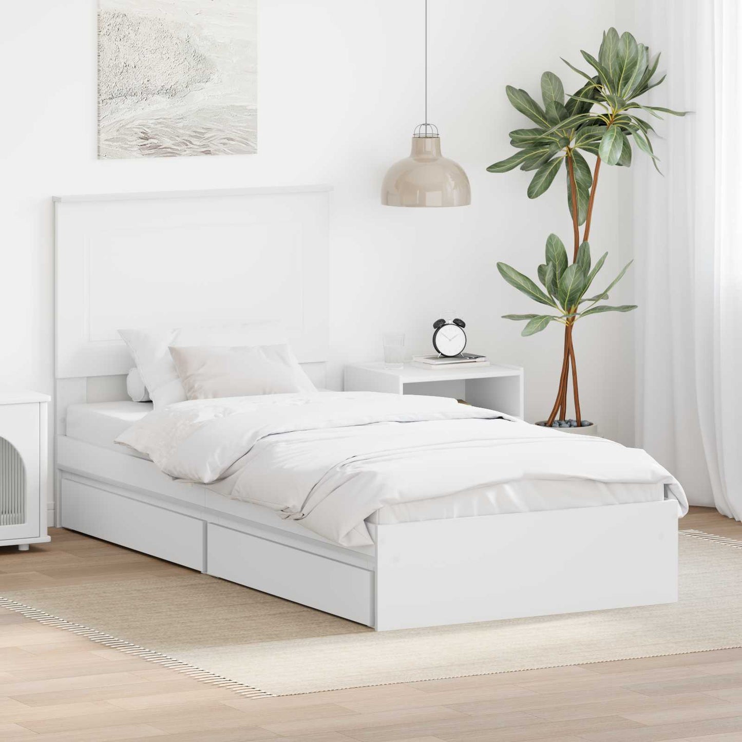 Storage Bed with Headboard White 75 x 190 cm Engineered Wood
