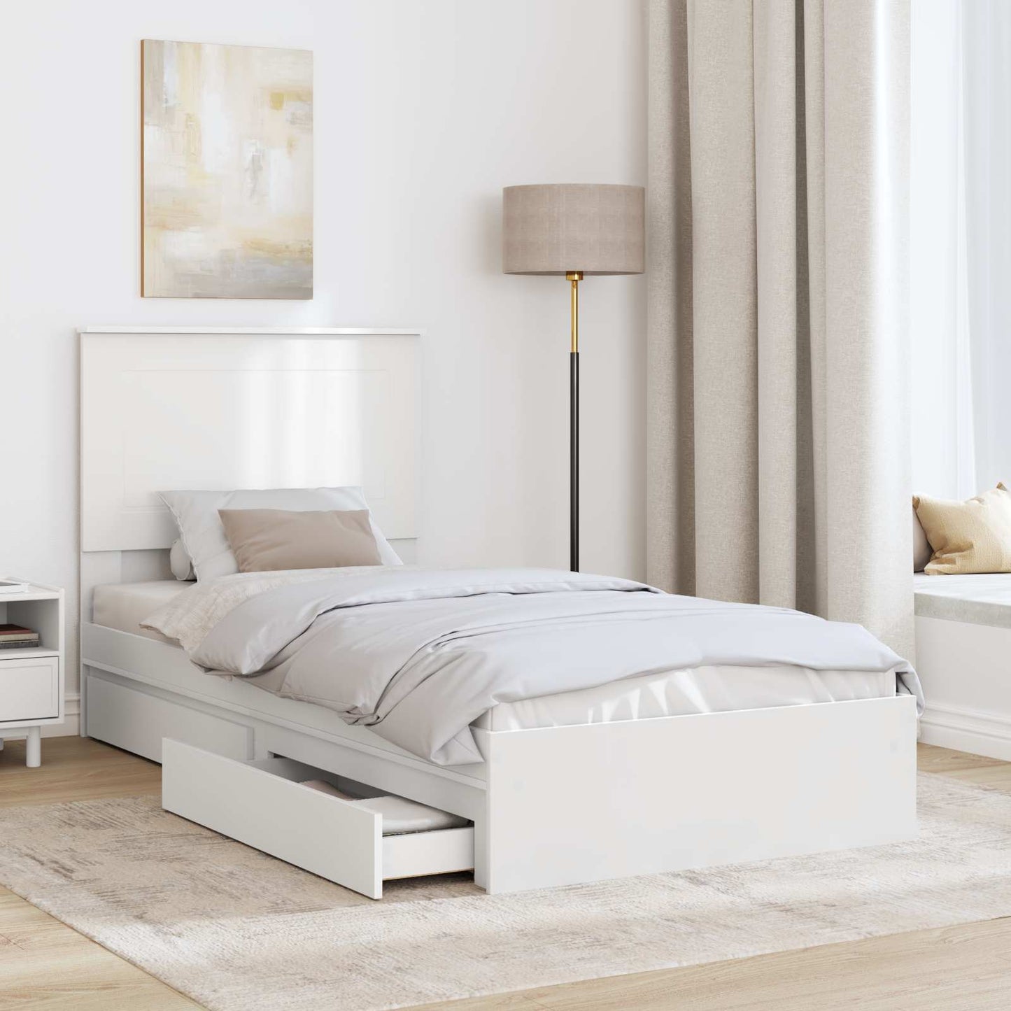 Storage Bed with Headboard White 75 x 190 cm Engineered Wood
