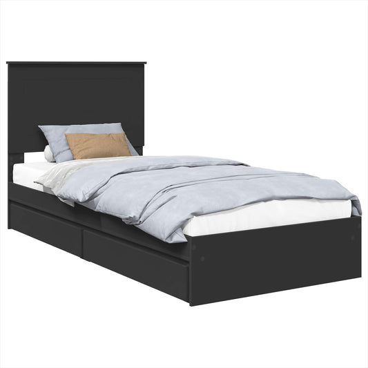 Storage Bed with Drawer Black 75 x 190 cm Engineered Wood