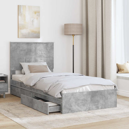 Storage Bed Concrete Grey 75 x 190 cm Engineered Wood