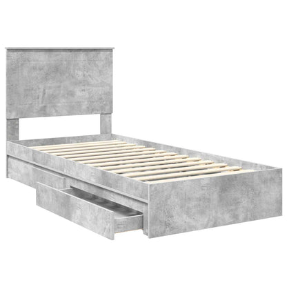 Storage Bed Concrete Grey 75 x 190 cm Engineered Wood