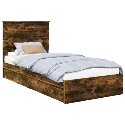 Storage Bed with Drawer Smoked Oak 75 x 190 cm Engineered Wood