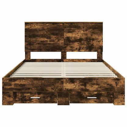 Bed Frame with Drawer Smoked Oak 150 x 200 cm Engineered Wood