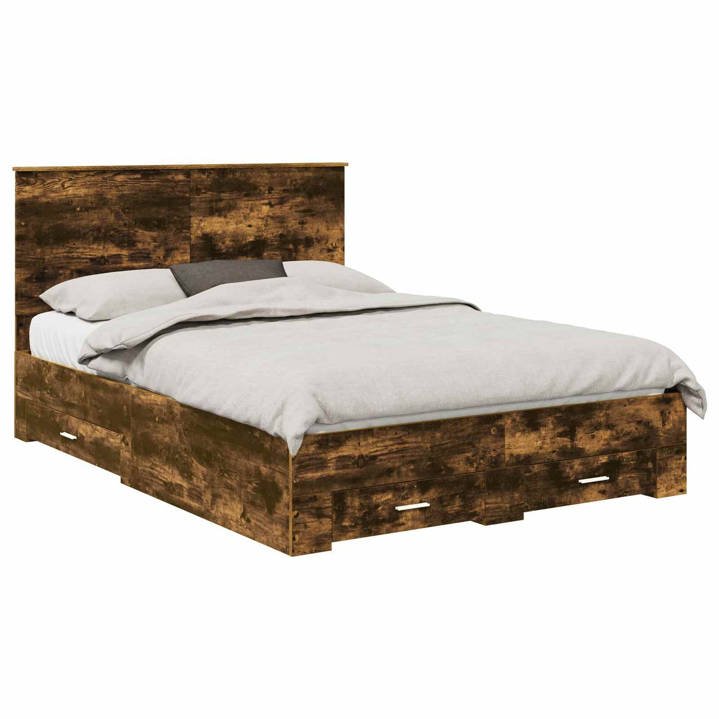 Bed Frame with Drawer Smoked Oak 140 x 190 cm Engineered Wood