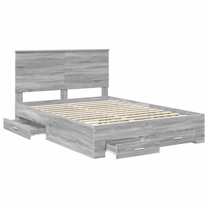 Bed Frame with Drawer Grey Sonoma 140 x 190 cm Engineered Wood