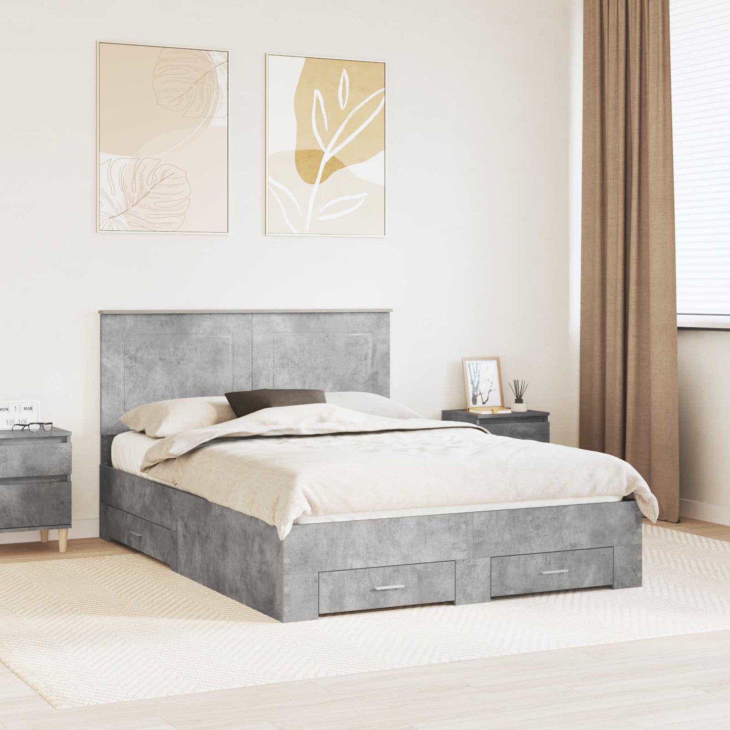 Bed Frame Concrete Grey 140 x 200 cm Engineered Wood
