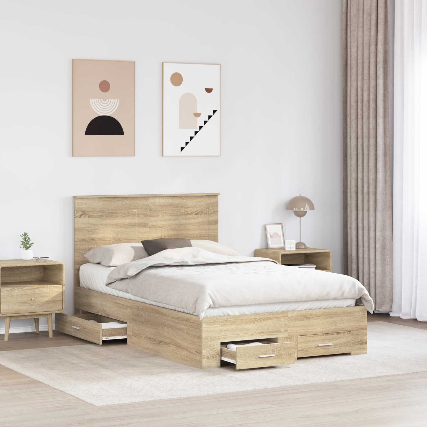 Bed Frame with Drawer Sonoma Oak 135 x 190 cm Engineered Wood