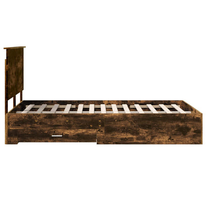 Bed Frame with Drawer Smoked Oak 135 x 190 cm Engineered Wood