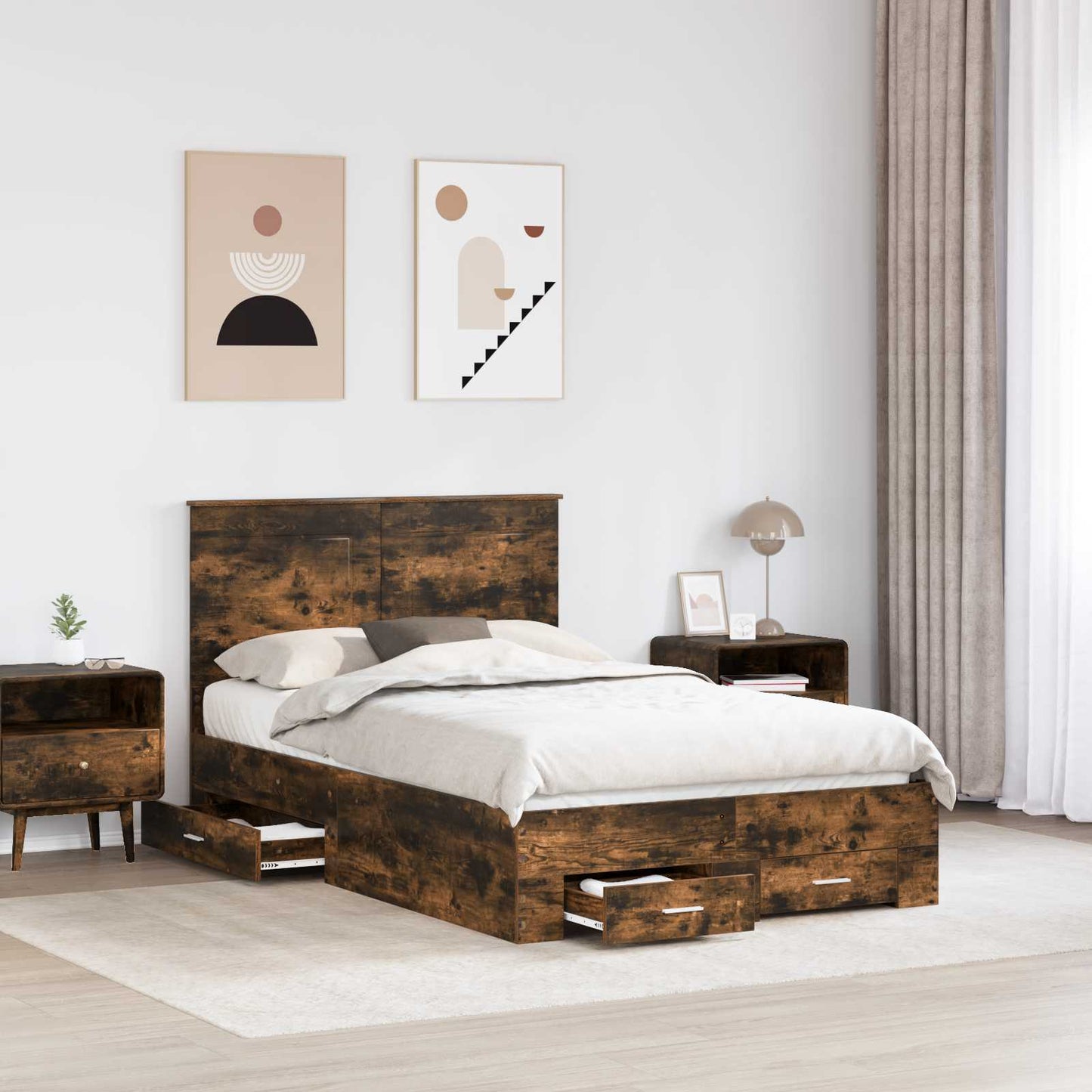 Bed Frame with Drawer Smoked Oak 120 x 190 cm Engineered Wood