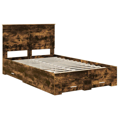 Bed Frame with Drawer Smoked Oak 120 x 190 cm Engineered Wood