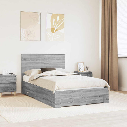 Bed Frame with Drawer Grey Sonoma 120 x 190 cm Engineered Wood