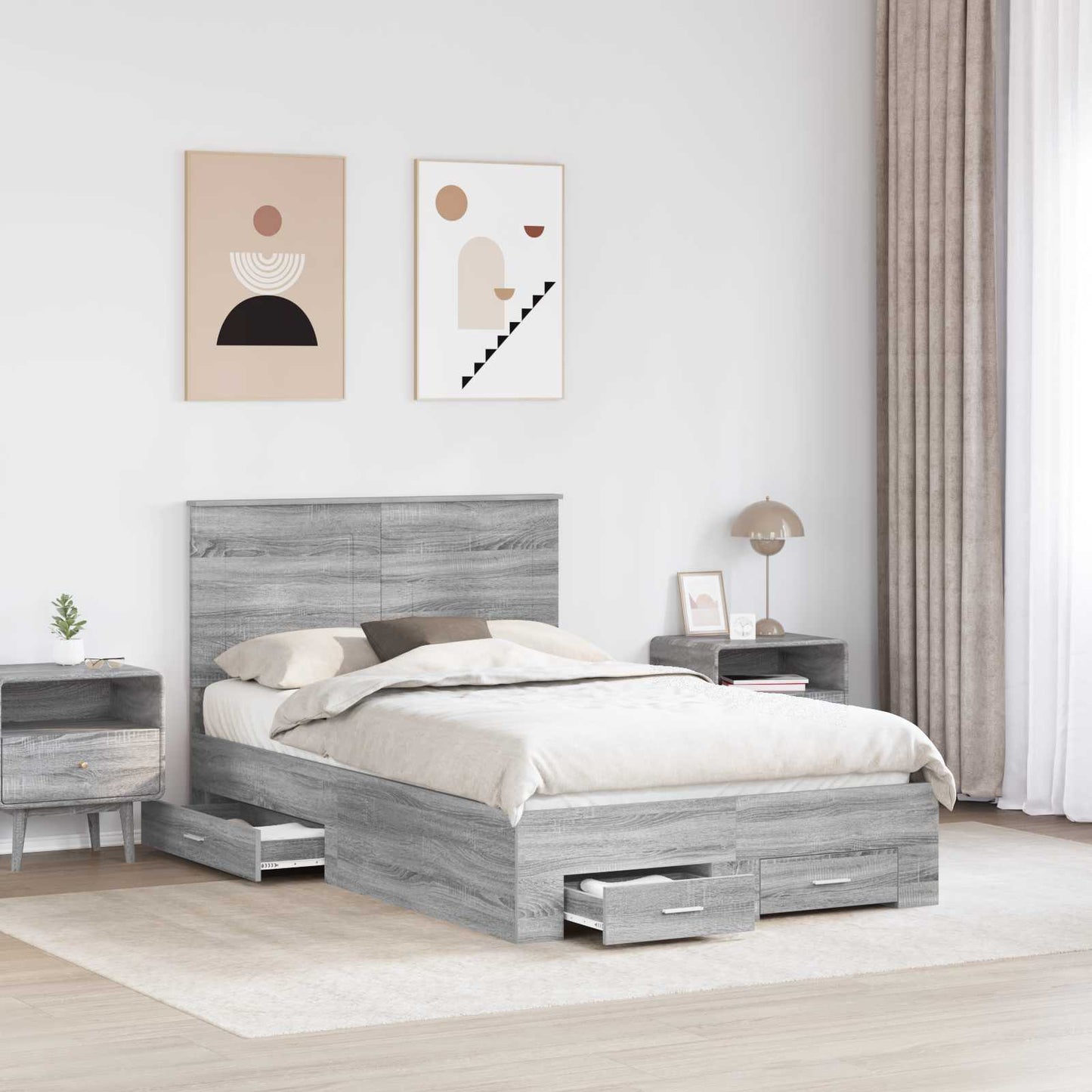 Bed Frame with Drawer Grey Sonoma 120 x 190 cm Engineered Wood