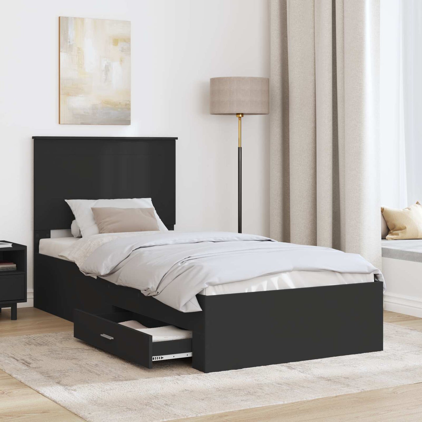 Bed Frame Black and Silver 100 x 200 cm Engineered Wood
