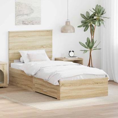 Bed Frame with Drawer Sonoma Oak 100 x 200 cm Engineered Wood