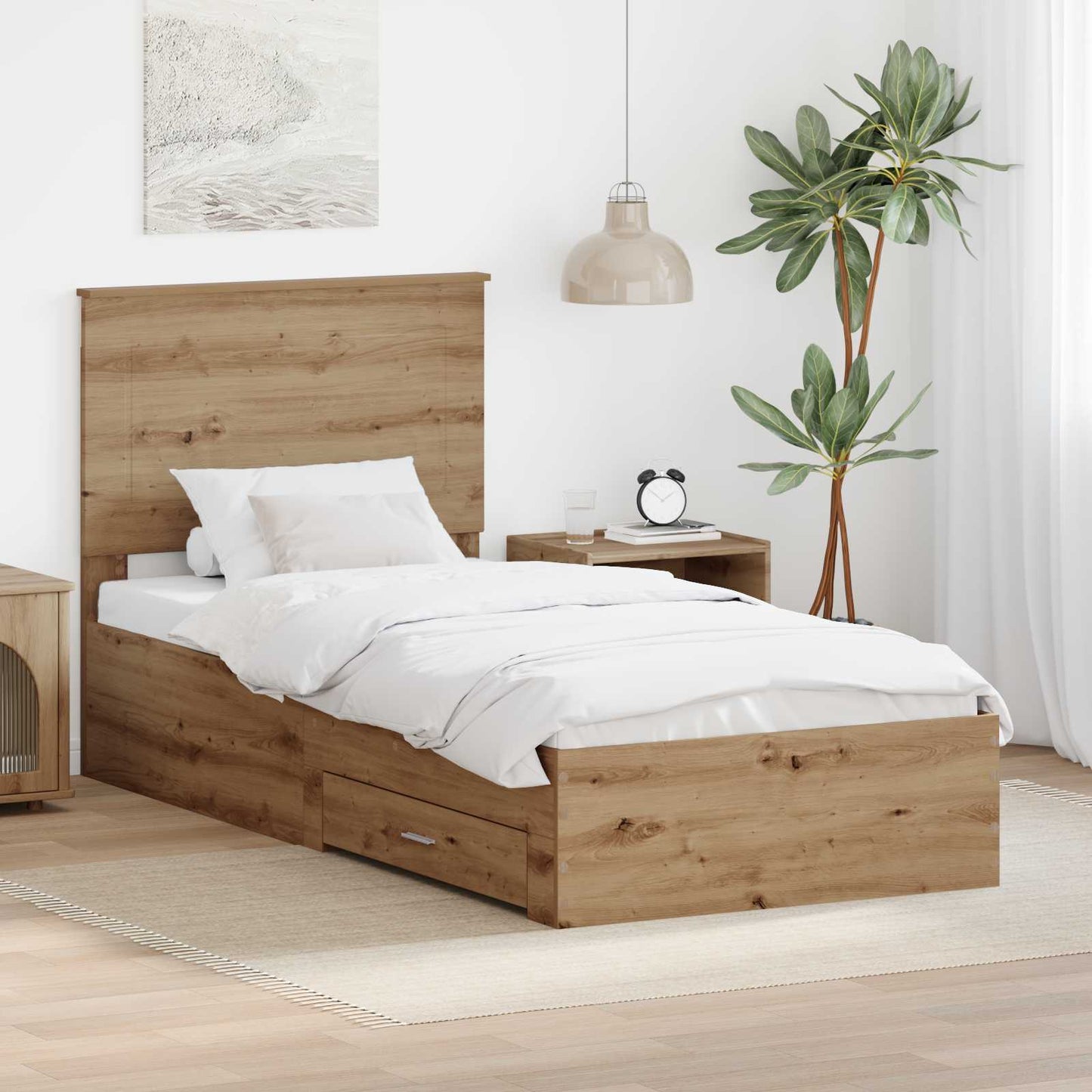 Bed Frame with Drawer Artisan Oak 100 x 200 cm Engineered Wood