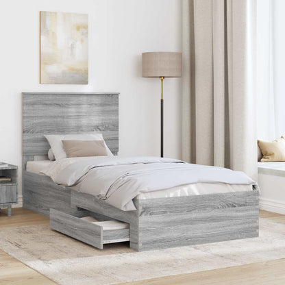 Bed Frame with Drawer Grey Sonoma 90 x 190 cm Engineered Wood