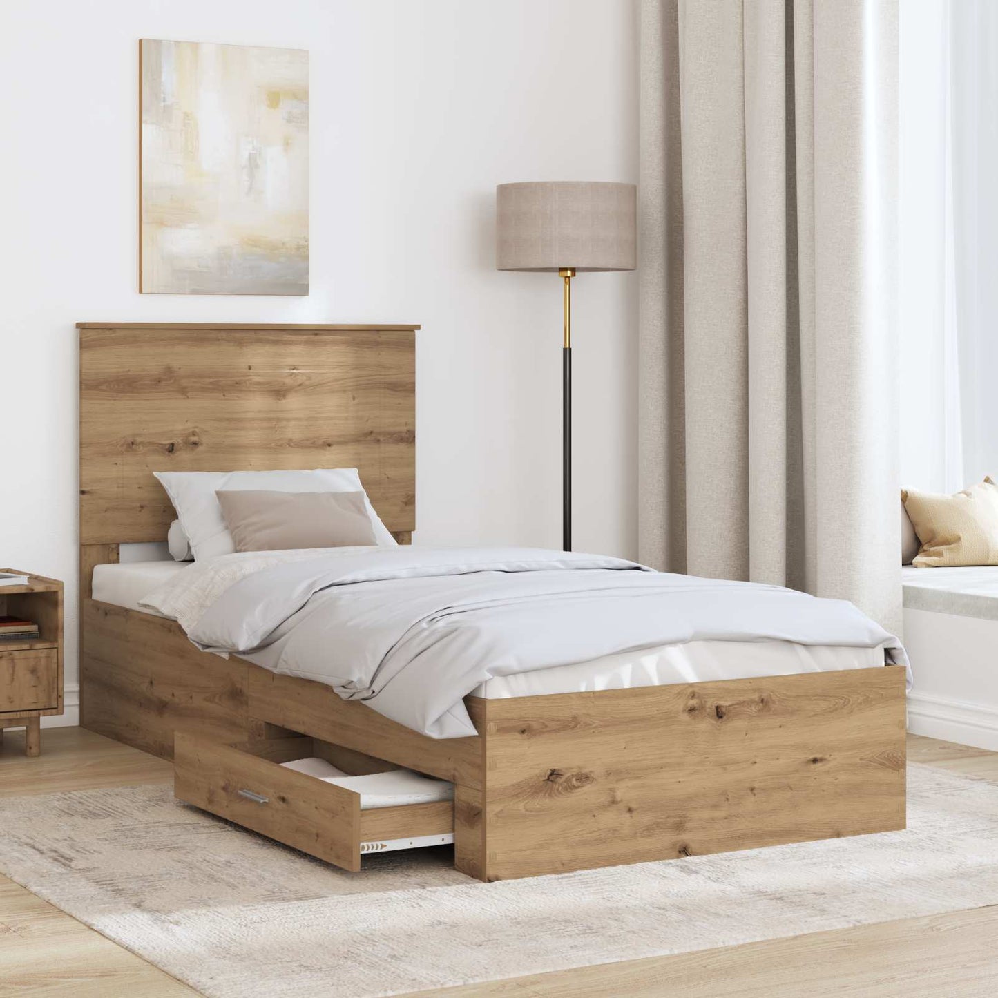 Bed Frame with Drawer Artisan Oak 90 x 190 cm Engineered Wood
