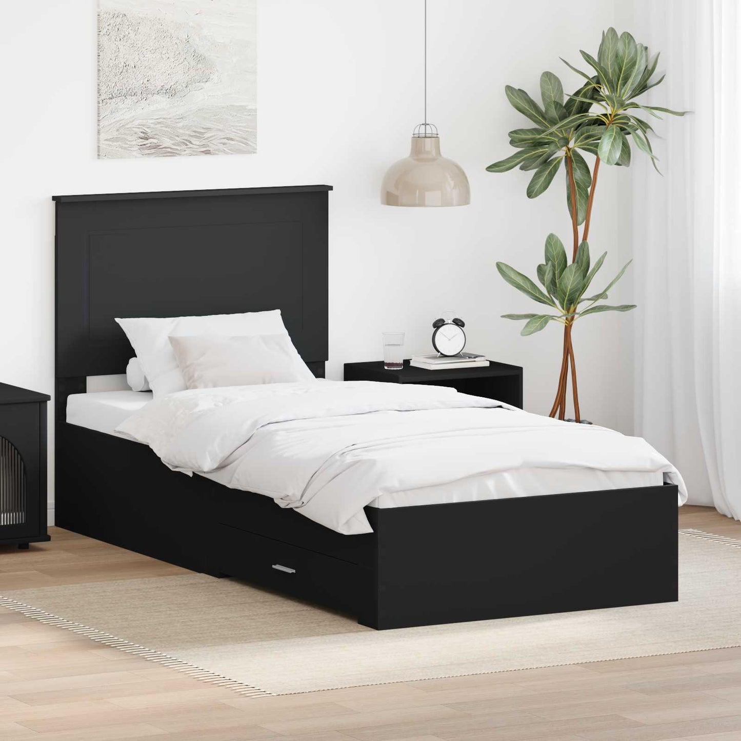 Bed Frame Black and Silver 75 x 190 cm Engineered Wood