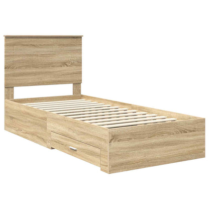 Bed Frame Sonoma Oak and Silver 75 x 190 cm Engineered Wood