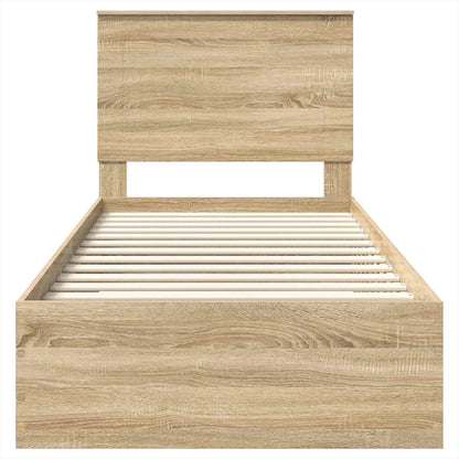 Bed Frame Sonoma Oak and Silver 75 x 190 cm Engineered Wood