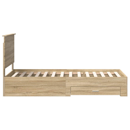 Bed Frame Sonoma Oak and Silver 75 x 190 cm Engineered Wood