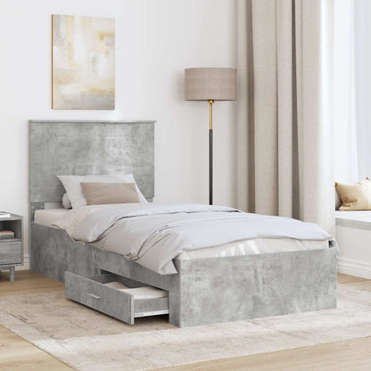 Bed Frame Concrete Grey and Silver 75 x 190 cm Engineered Wood