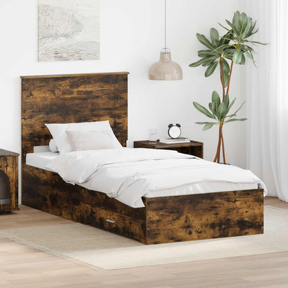 Bed Frame Smoked Oak and Silver 75 x 190 cm Engineered Wood