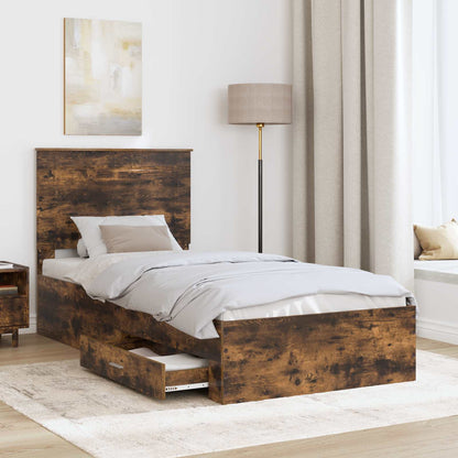 Bed Frame Smoked Oak and Silver 75 x 190 cm Engineered Wood