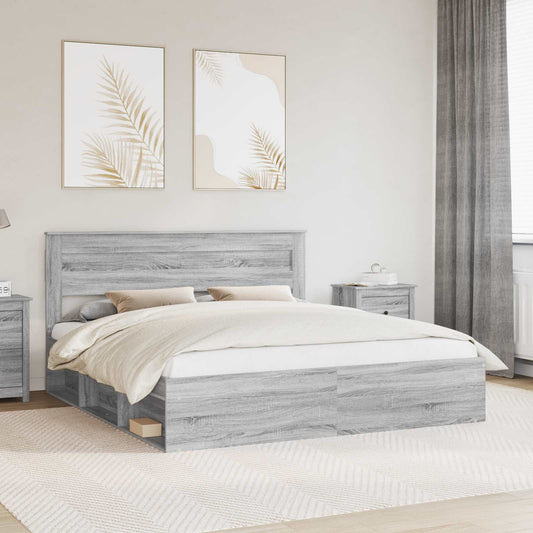 Bed Frame with Storage Grey Sonoma 200 x 200 cm Solid Pine Wood