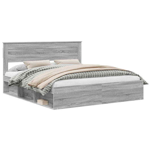 Bed Frame with Storage Grey Sonoma 200 x 200 cm Solid Pine Wood