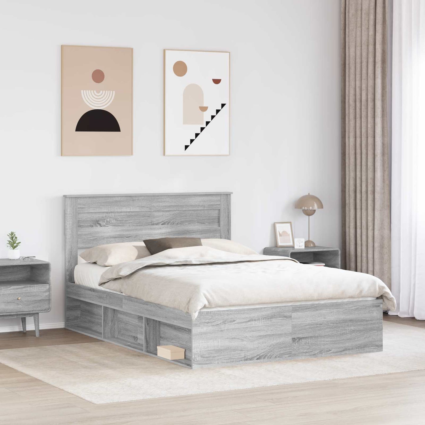Bed Frame Grey Sonoma 160 x 200 cm Solid Pine Wood