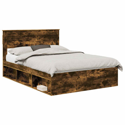 Bed Frame with Storage Smoked Oak 150 x 200 cm Solid Pine Wood