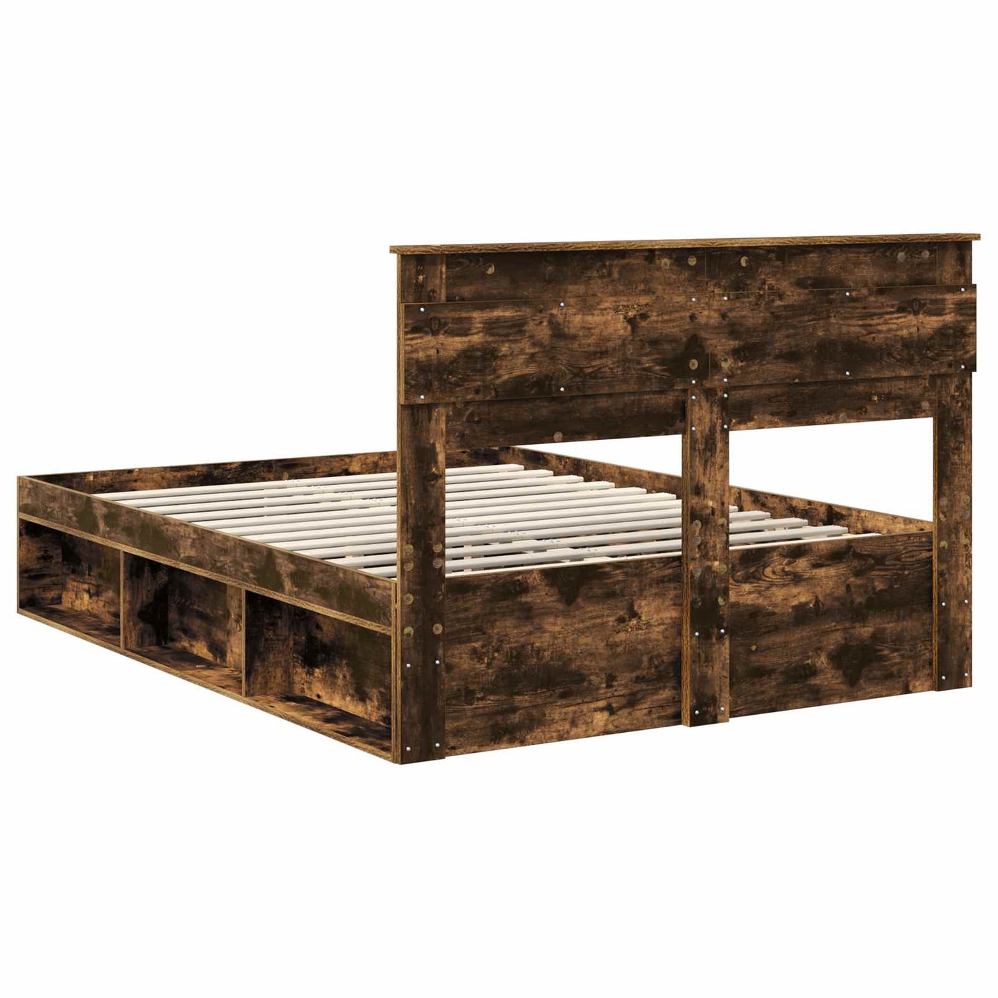 Bed Frame with Storage Smoked Oak 140 x 190 cm Solid Pine Wood