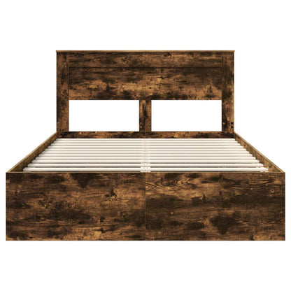 Bed Frame with Storage Smoked Oak 140 x 190 cm Solid Pine Wood