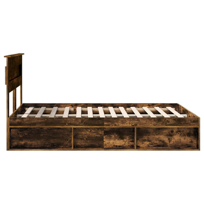 Bed Frame with Storage Smoked Oak 140 x 190 cm Solid Pine Wood