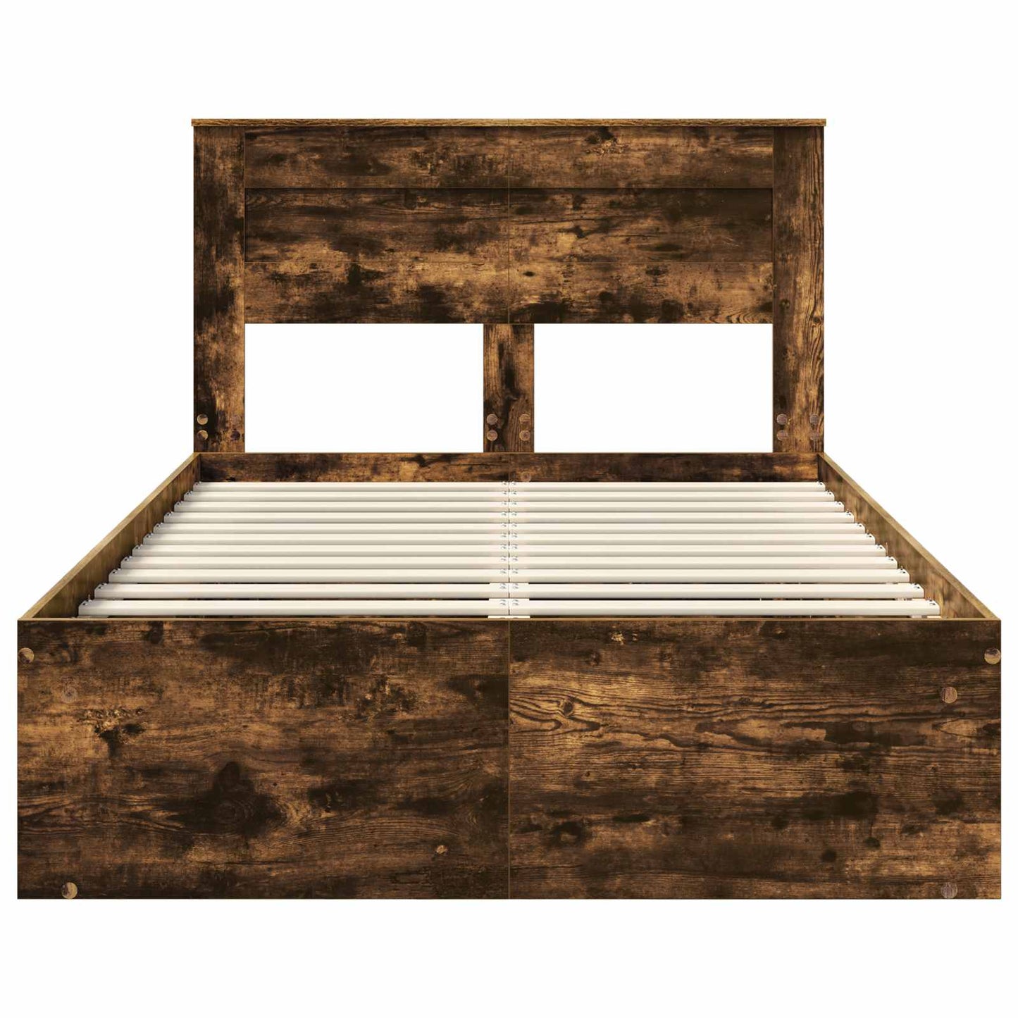Bed Frame with Storage Smoked Oak 135 x 190 cm Solid Pine Wood